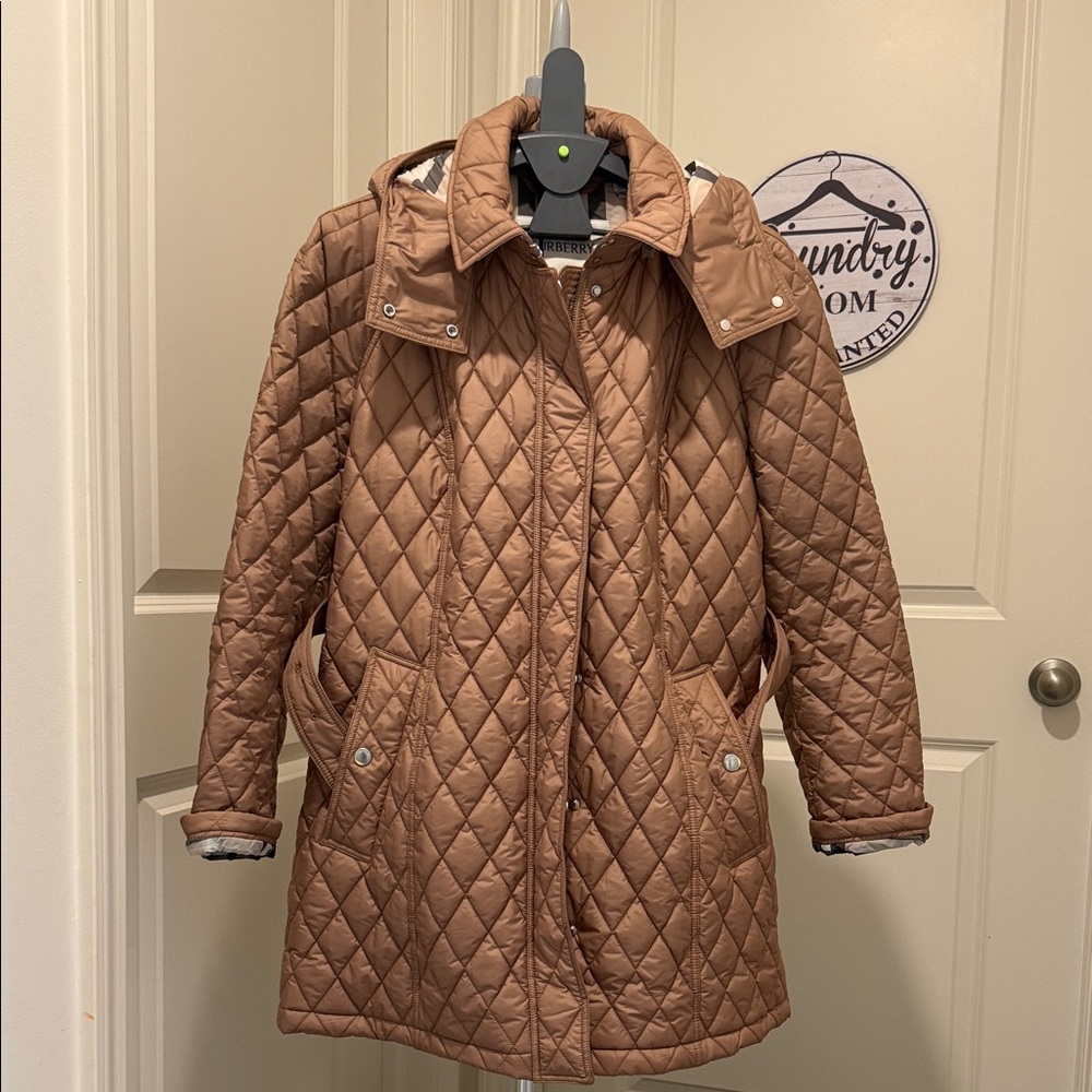 Burberry Quilted Brown Women's Hooded Coat